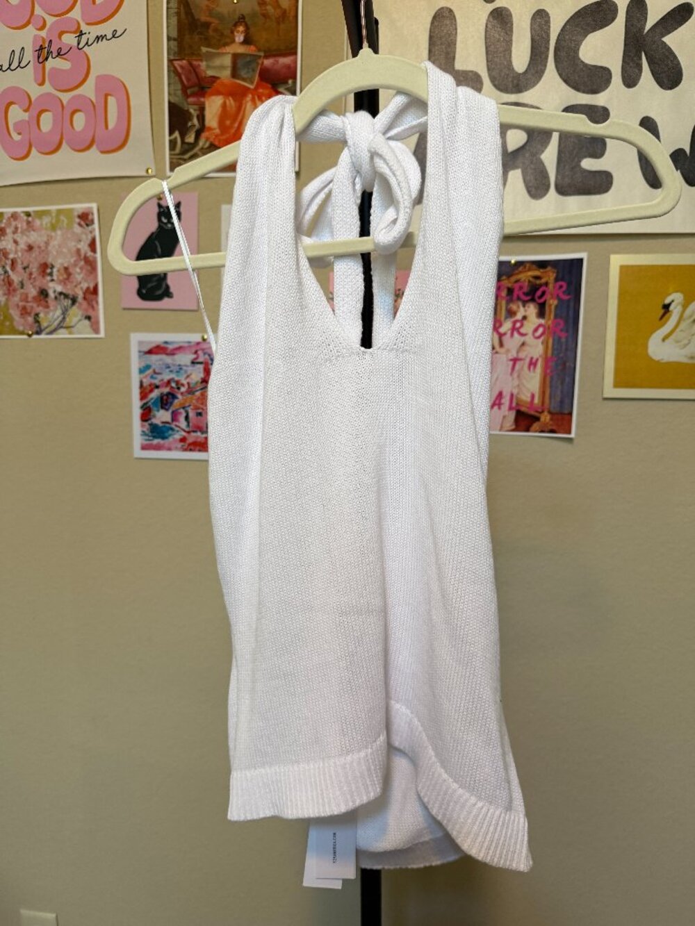 525 America Halter Open Back Knit Top White L NWT Revolve